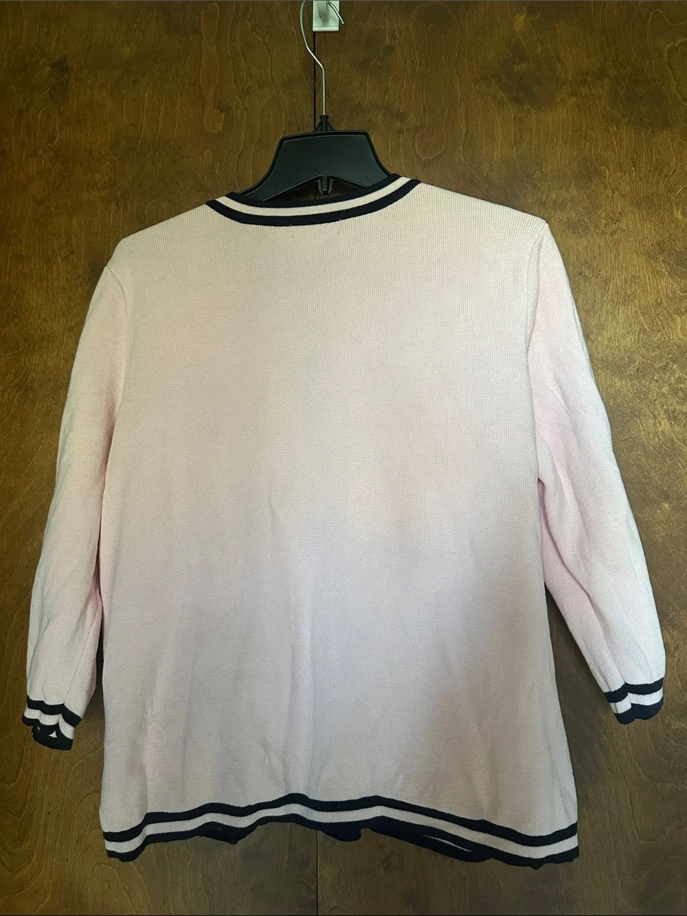 Chaps 100% Cotton Pink Cardigan with Black Trim and Silver Buttons - Picture 4 of 8
